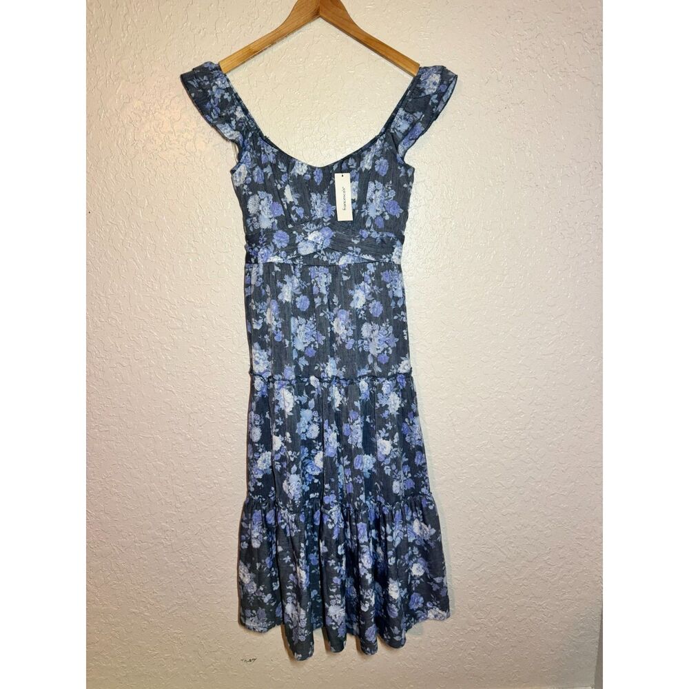 NWT Trixxi Francesca’s Christabel Blue Floral Midi Dress Wedding Guest - Size L